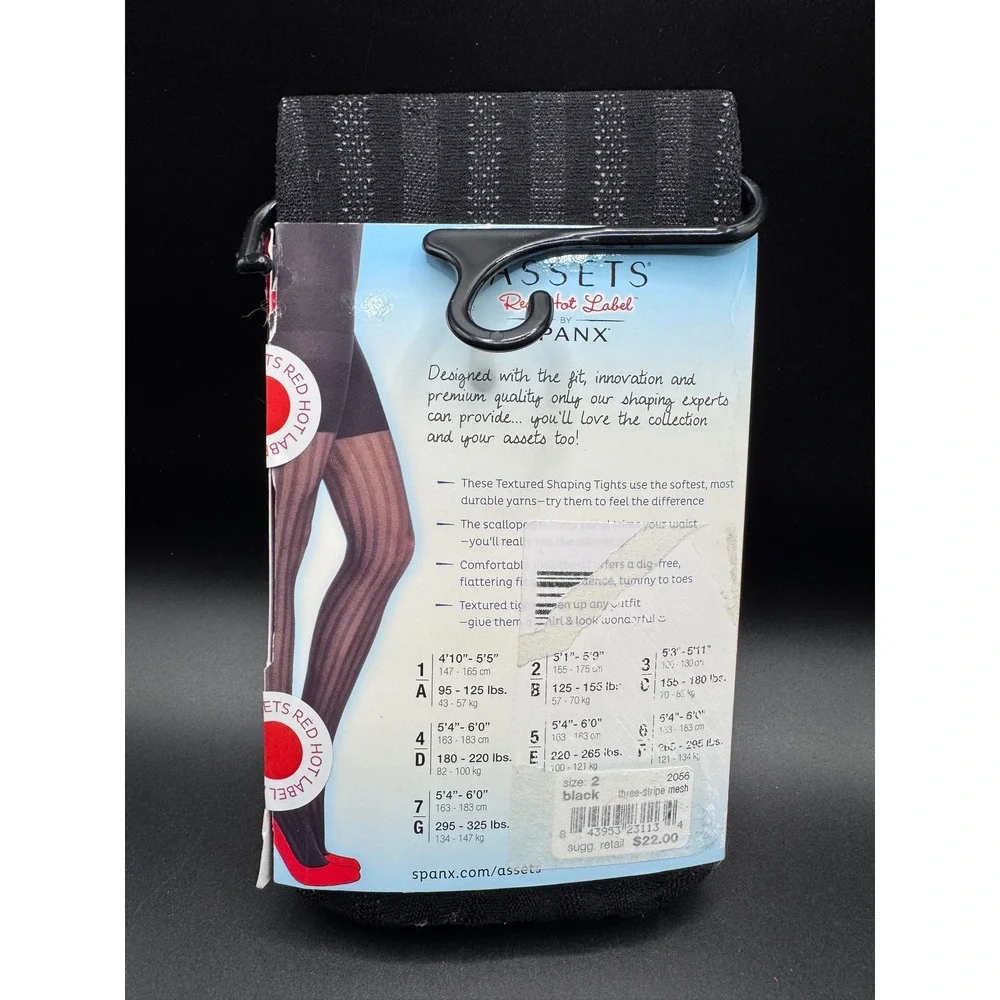 Assets Red Hot Label by Spanx Textured Three-Stripe Mesh Shaping Tights Black 2